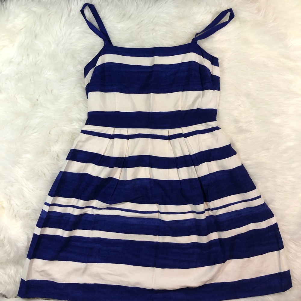 Ann Taylor Blue & White Striped Fit & Flare Dress